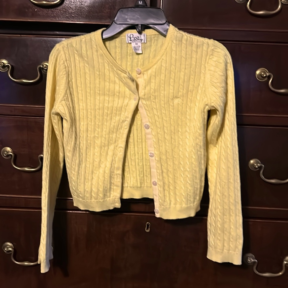 Girls Lily Pulitzer cable knit sweater, yellow. Size 6x